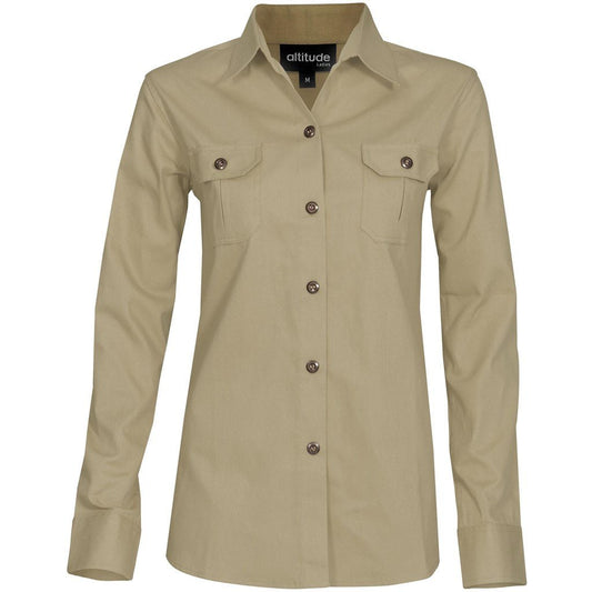 Ladies Long Sleeve Oryx Bush Shirt - Stone - Brand your company Logo! Get a quote - Promo Lingo