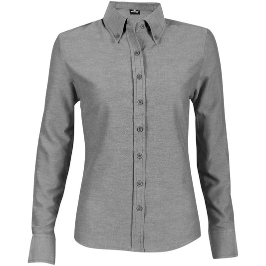 Ladies Long Sleeve Oxford Shirt - Charcoal - Brand your company Logo! Get a quote - Promo Lingo