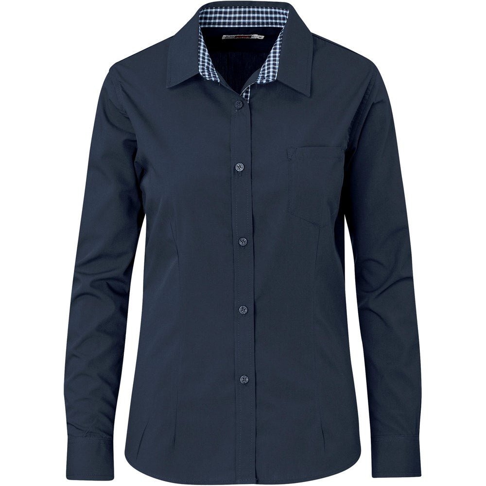 Ladies Long Sleeve Warrington Shirt - Navy - Brand your company Logo! Get a quote - Promo Lingo