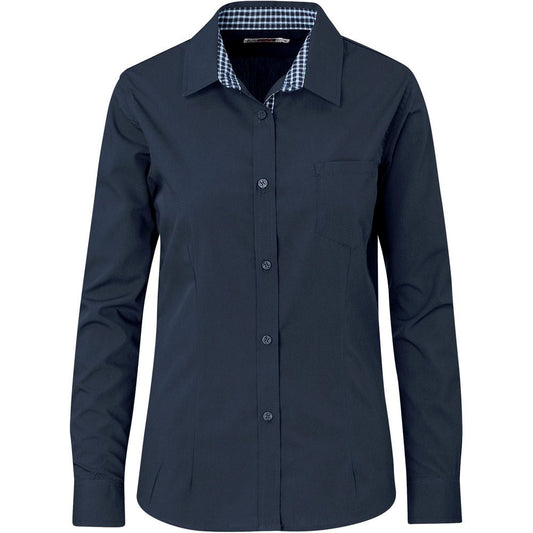 Ladies Long Sleeve Warrington Shirt - Navy - Brand your company Logo! Get a quote - Promo Lingo