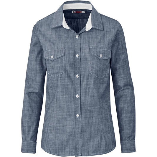 Ladies Long Sleeve Windsor Shirt - Navy - Brand your company Logo! Get a quote - Promo Lingo
