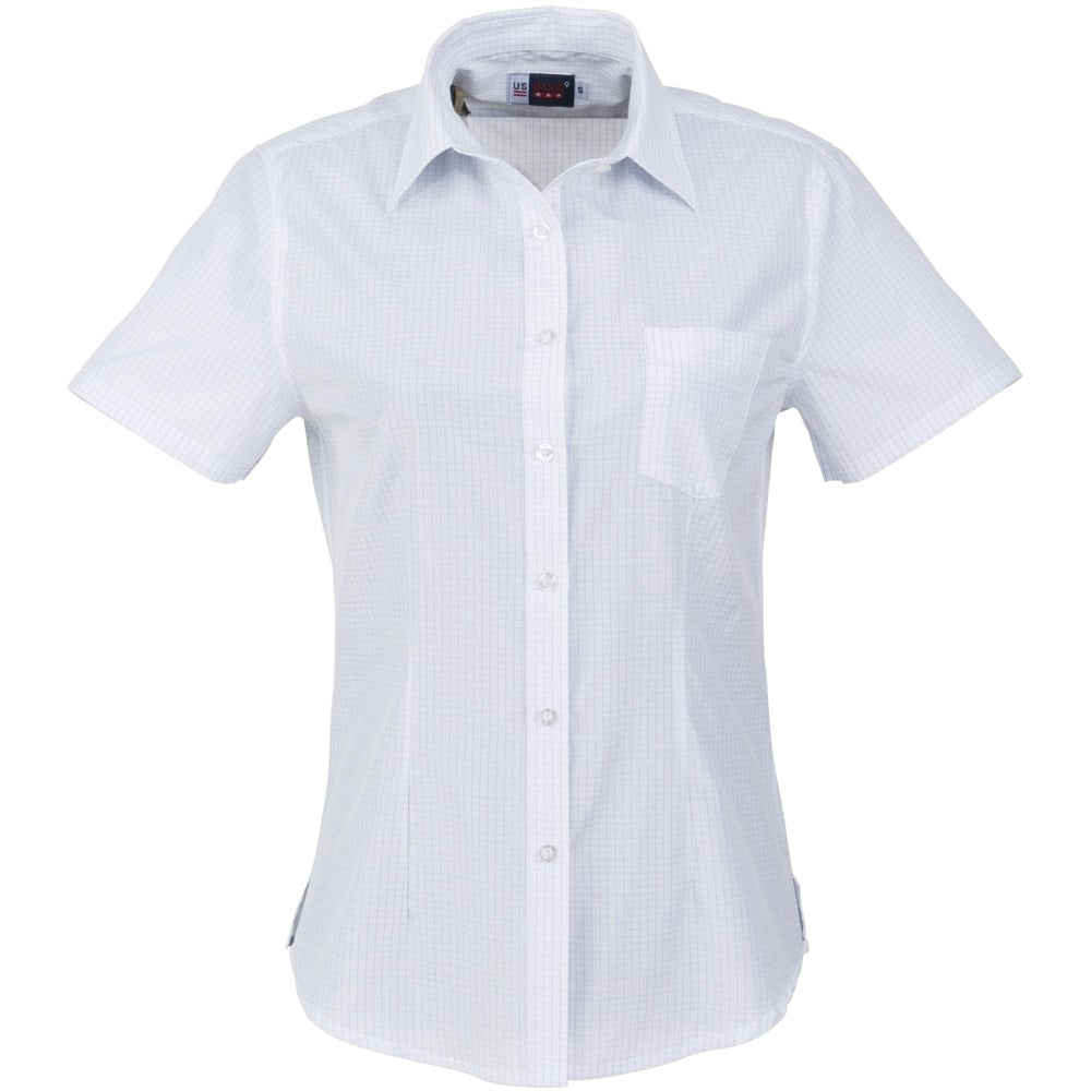 Ladies Short Sleeve Huntington Shirt - White Light Blue - Brand your company Logo! Get a quote - Promo Lingo