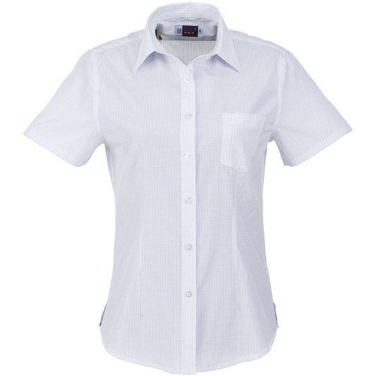Ladies Short Sleeve Huntington Shirt - White Light Blue - Brand your company Logo! Get a quote - Promo Lingo