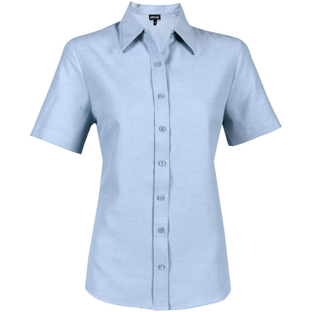 Ladies Short Sleeve Oxford Shirt - Light Blue - Brand your company Logo! Get a quote - Promo Lingo