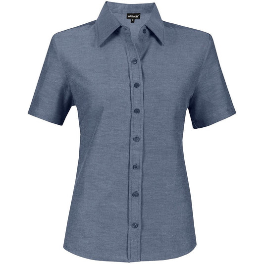 Ladies Short Sleeve Oxford Shirt - Navy - Brand your company Logo! Get a quote - Promo Lingo
