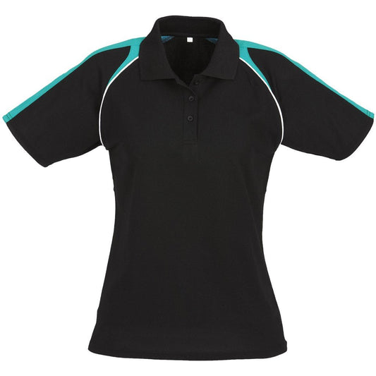 Ladies Triton Golf Shirt - Black Teal - Brand your company Logo! Get a quote - Promo Lingo