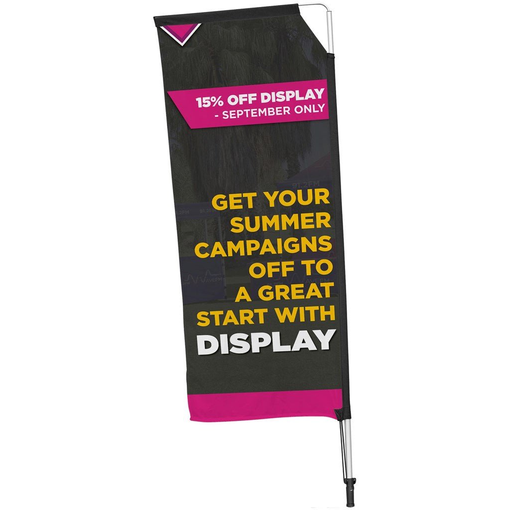 Legend 2M Sublimated Telescopic Double - Sided Flying Banner - 1 complete unit - Brand your company Logo! Get a quote - Promo Lingo