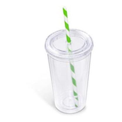 Malibu Double - Wall Plastic Tumbler & Straw - 470ml - Lime - Brand your company Logo! Get a quote - Promo Lingo