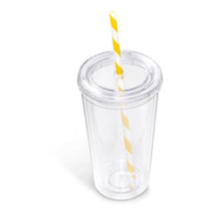 Malibu Double - Wall Plastic Tumbler & Straw - 470ml - Yellow - Brand your company Logo! Get a quote - Promo Lingo