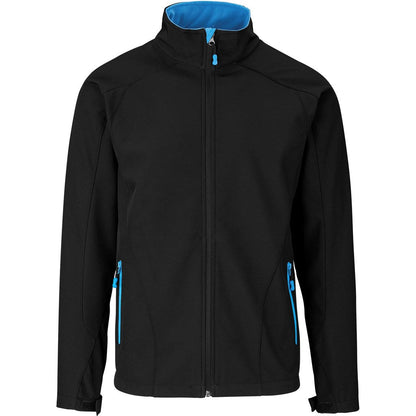 Mens Geneva Softshell Jacket - Black Cyan - Brand your company Logo! Get a quote - Promo Lingo