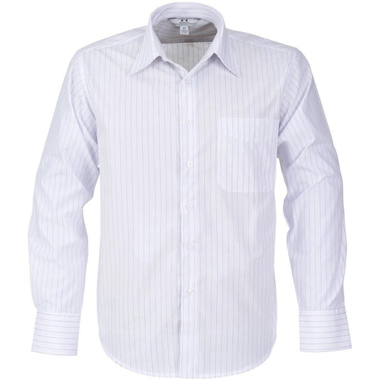 Mens Long Sleeve Manhattan Striped Shirt - White Navy - Brand your company Logo! Get a quote - Promo Lingo
