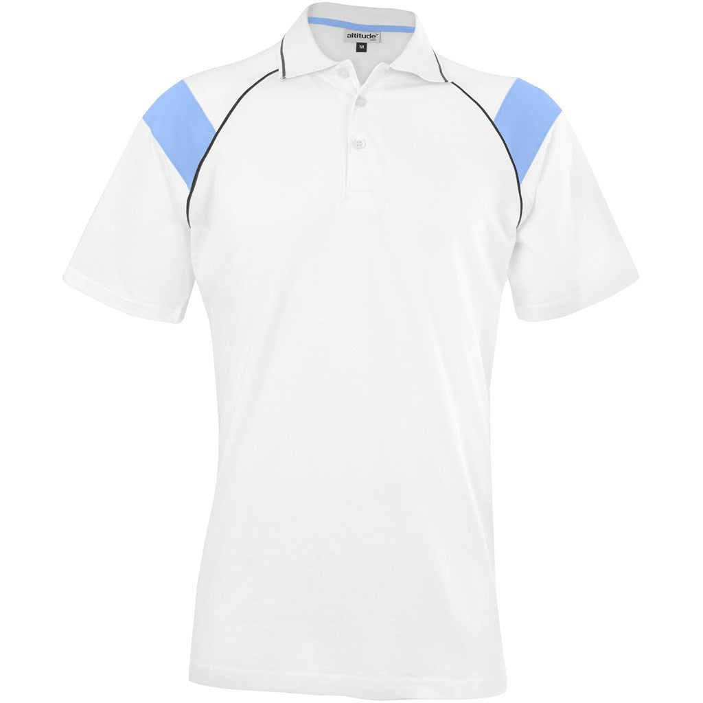 Mens Score Golf Shirt - White Light Blue - Brand your company Logo! Get a quote - Promo Lingo