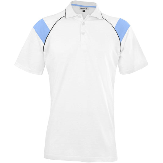 Mens Score Golf Shirt - White Light Blue - Brand your company Logo! Get a quote - Promo Lingo