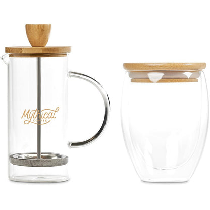 Okiyo Aibo Glass & Bamboo Coffee Set for Stylish Sips - Brand your company Logo! Get a quote - Promo Lingo