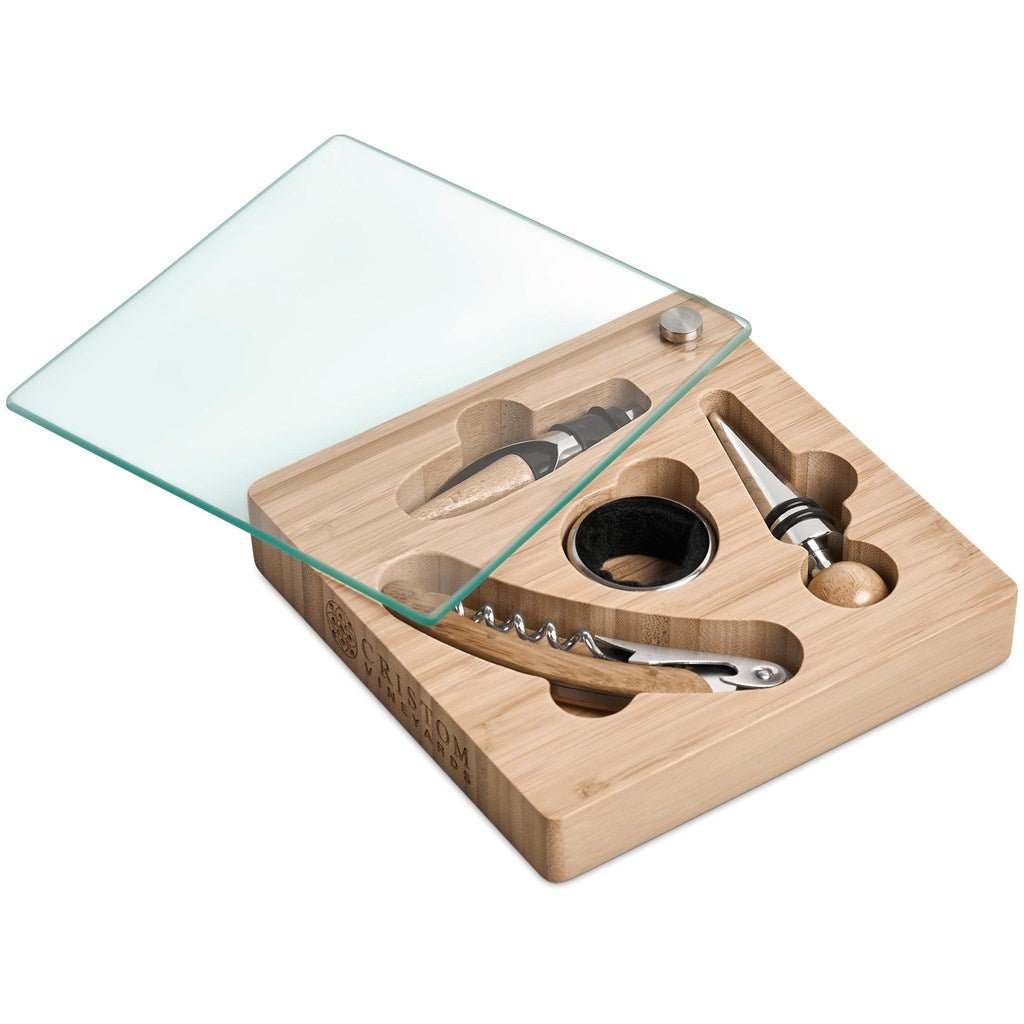 Okiyo Budonoki Bamboo Wine Accessories set - Brand your company Logo! Get a quote - Promo Lingo