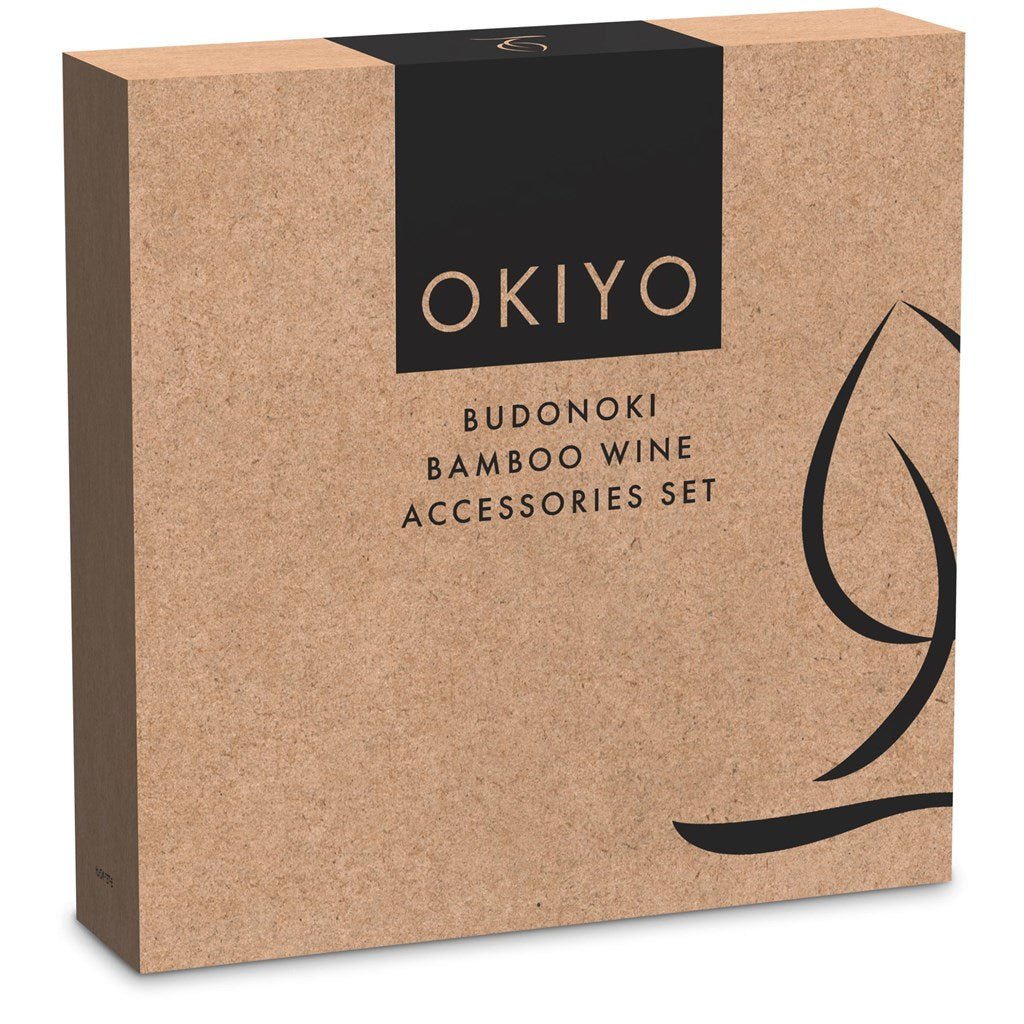 Okiyo Budonoki Bamboo Wine Accessories set - Brand your company Logo! Get a quote - Promo Lingo