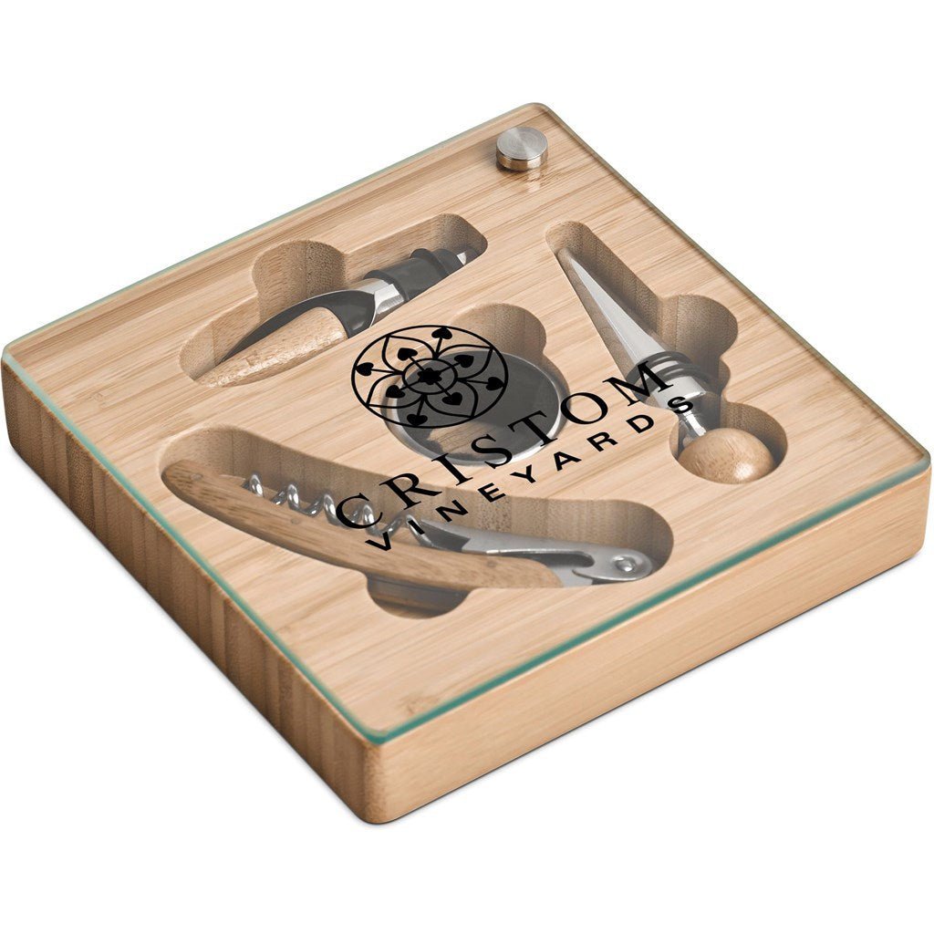 Okiyo Budonoki Bamboo Wine Accessories set - Brand your company Logo! Get a quote - Promo Lingo