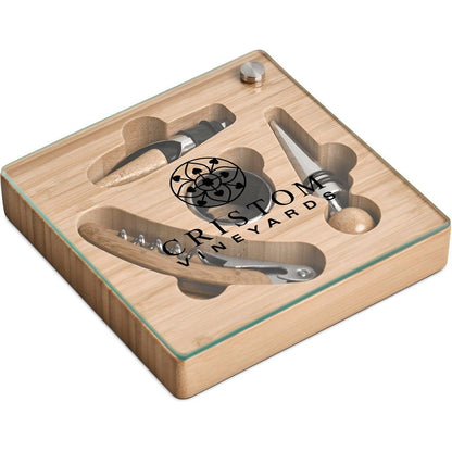Okiyo Budonoki Bamboo Wine Accessories set - Brand your company Logo! Get a quote - Promo Lingo