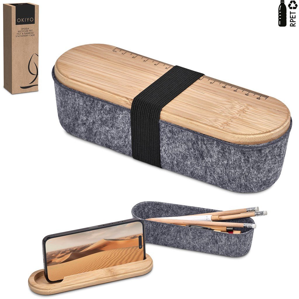 Okiyo Byoga Recycled PET Felt & Bamboo Stationery Case - Brand your company Logo! Get a quote - Promo Lingo
