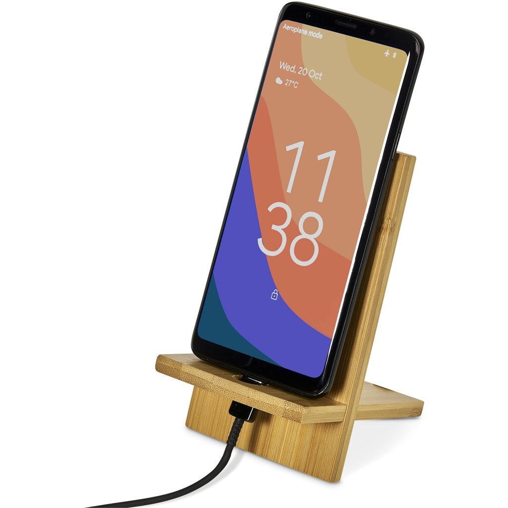 Okiyo Ekslens Bamboo Phone Stand - Brand your company Logo! Get a quote - Promo Lingo