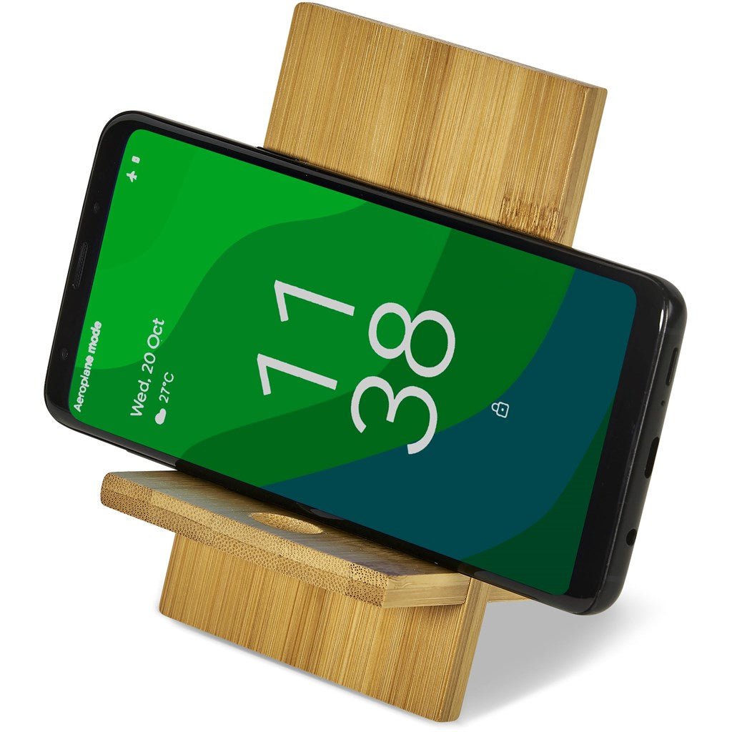 Okiyo Ekslens Bamboo Phone Stand - Brand your company Logo! Get a quote - Promo Lingo
