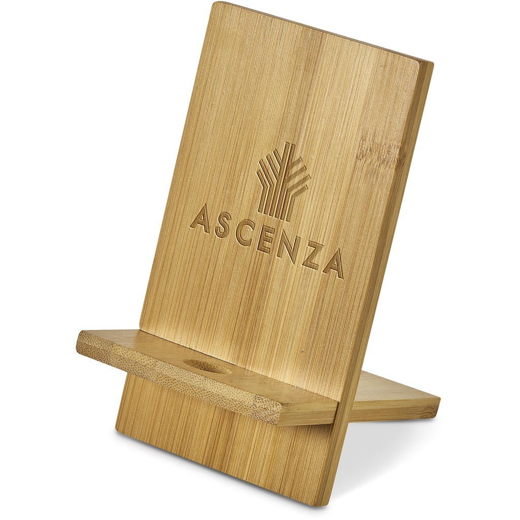 Okiyo Ekslens Bamboo Phone Stand - Brand your company Logo! Get a quote - Promo Lingo