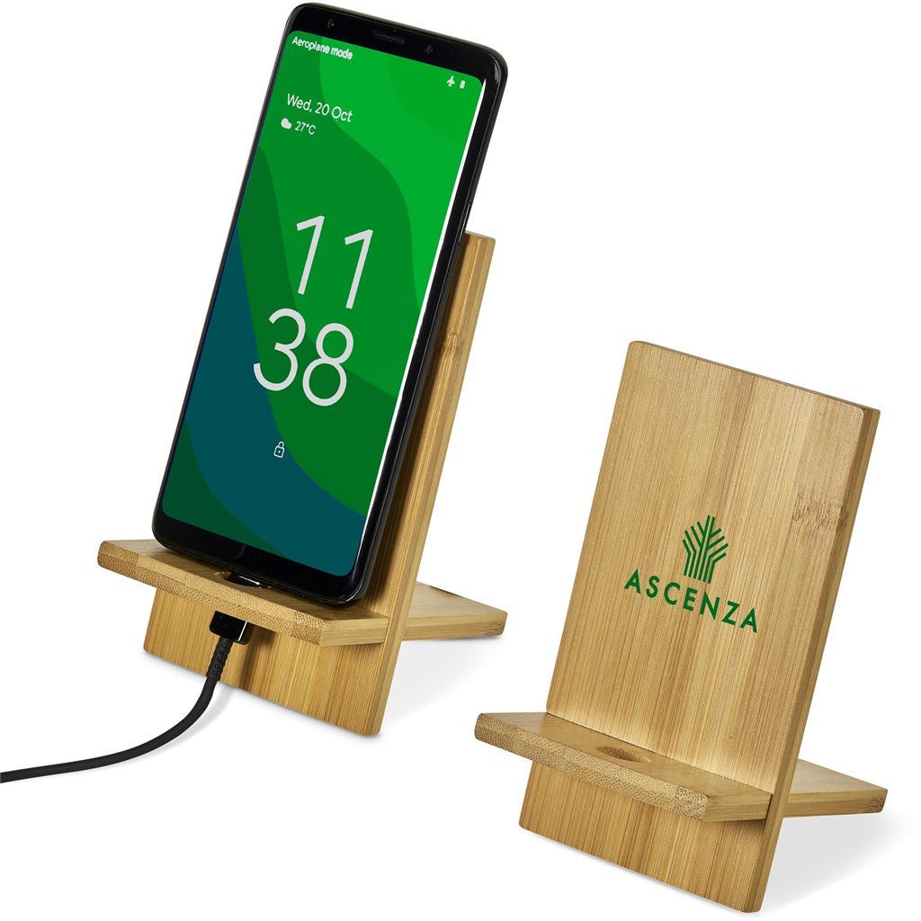 Okiyo Ekslens Bamboo Phone Stand - Brand your company Logo! Get a quote - Promo Lingo