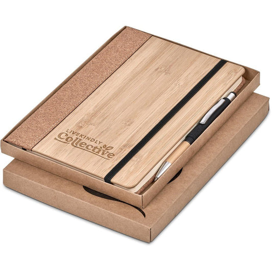Okiyo Eri Bamboo & Cork Notebook & Pen Set A5 Notebooks - Get the best branded items from - Promo Lingo