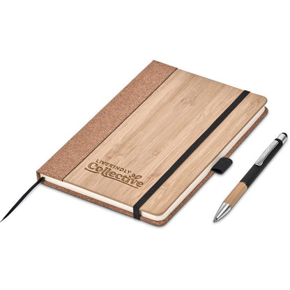 Okiyo Eri Bamboo & Cork Notebook & Pen Set A5 Notebooks - Get the best branded items from - Promo Lingo