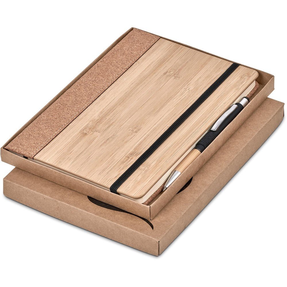 Okiyo Eri Bamboo & Cork Notebook & Pen Set - Brand your company Logo! Get a quote - Promo Lingo