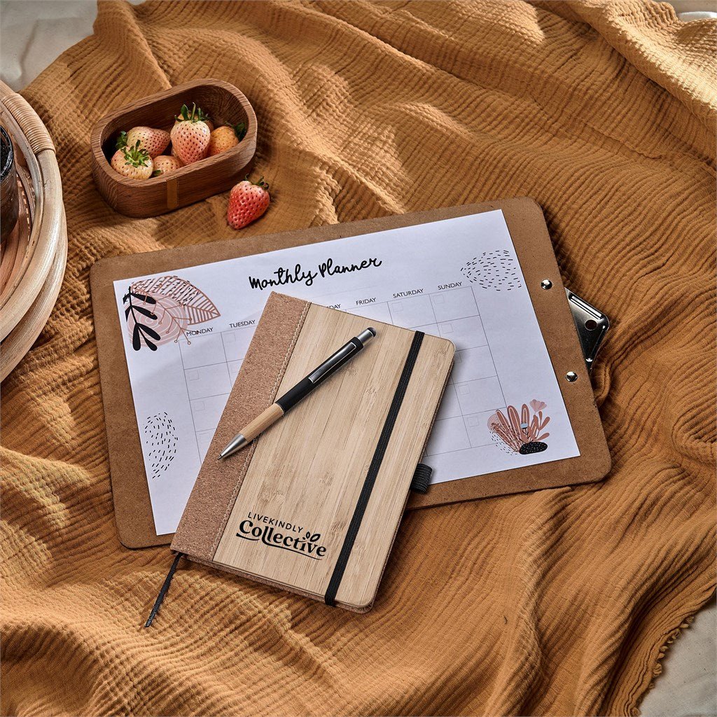 Okiyo Eri Bamboo & Cork Notebook & Pen Set - Brand your company Logo! Get a quote - Promo Lingo