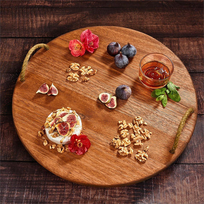 Okiyo Homegrown Large Round Hardwood Food Platter Unique Charm - Brand your company Logo! Get a quote - Promo Lingo