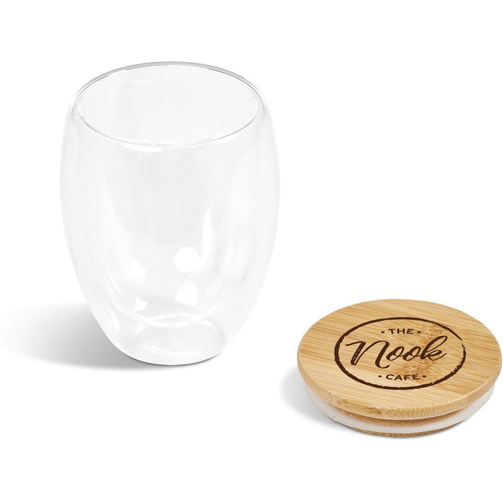 Okiyo Moco Glass & Bamboo Double - Wall Cup - 350ml Stylish - Brand your company Logo! Get a quote - Promo Lingo