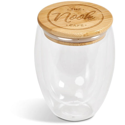 Okiyo Moco Glass & Bamboo Double - Wall Cup - 350ml Stylish - Brand your company Logo! Get a quote - Promo Lingo