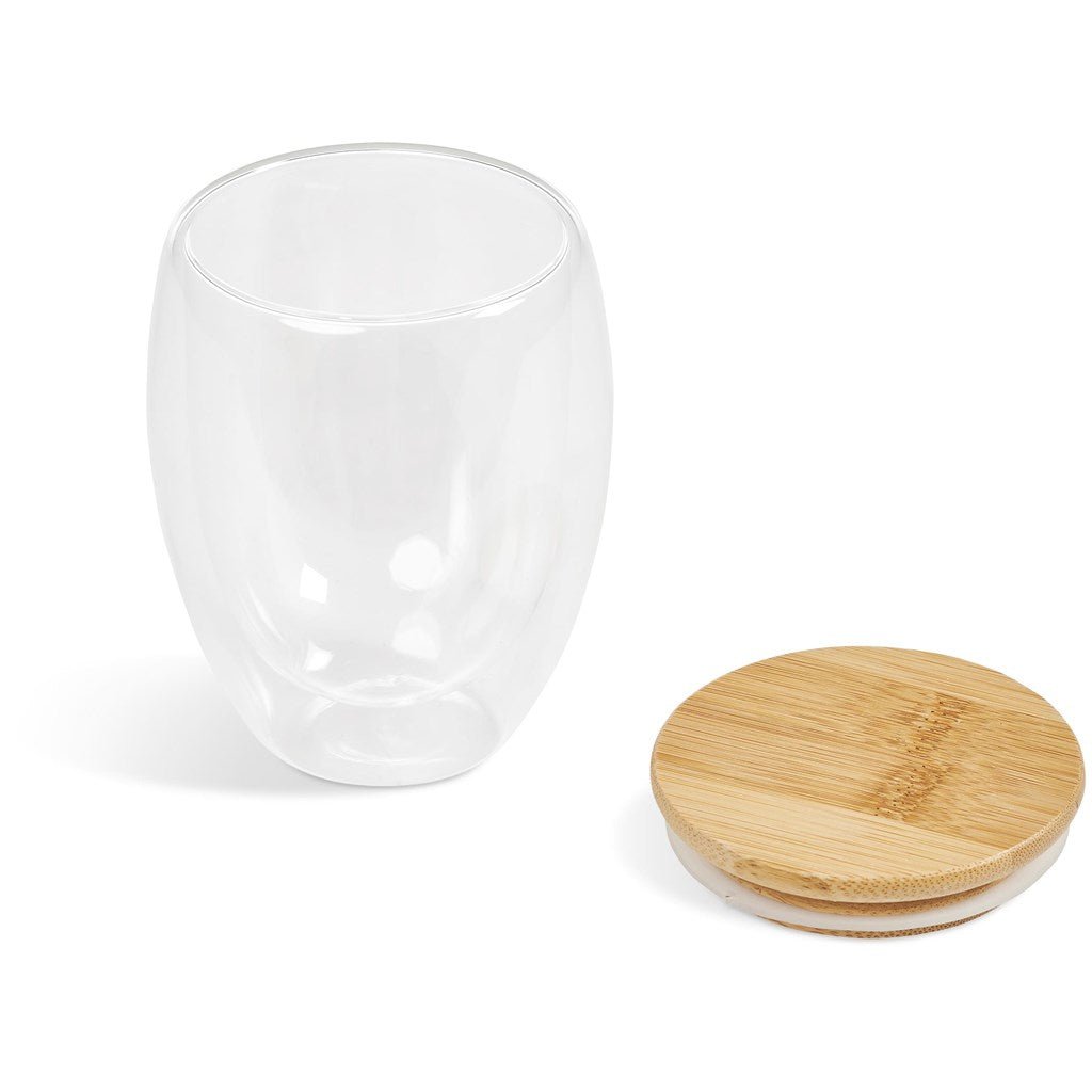 Okiyo Moco Glass & Bamboo Double - Wall Cup - 350ml Stylish - Brand your company Logo! Get a quote - Promo Lingo