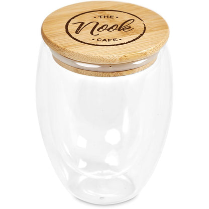 Okiyo Moco Glass & Bamboo Double - Wall Cup - 350ml Stylish - Brand your company Logo! Get a quote - Promo Lingo