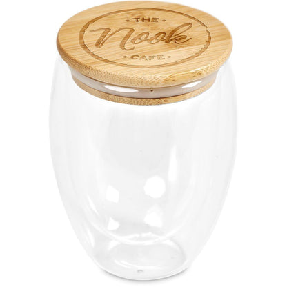 Okiyo Moco Glass & Bamboo Double - Wall Cup - 350ml Stylish - Brand your company Logo! Get a quote - Promo Lingo