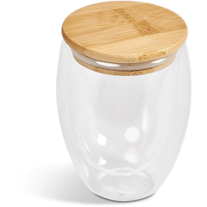 Okiyo Moco Glass & Bamboo Double - Wall Cup - 350ml Stylish - Brand your company Logo! Get a quote - Promo Lingo