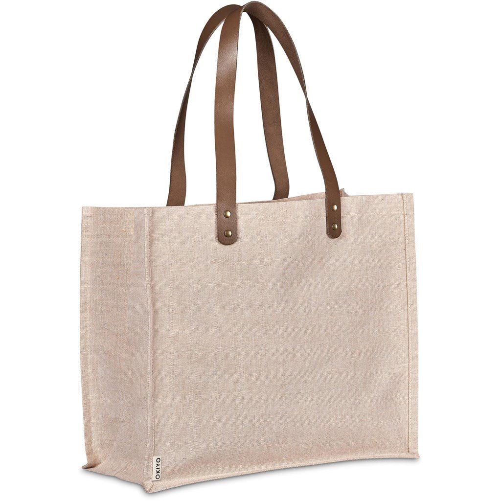 Okiyo Moru Juco Tote with Long Tan PU Handles - Brand your company Logo! Get a quote - Promo Lingo