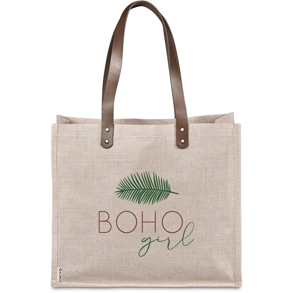 Okiyo Moru Juco Tote with Long Tan PU Handles - Brand your company Logo! Get a quote - Promo Lingo