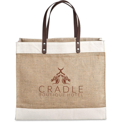 Okiyo Reza Jute & Cotton Tote with Leather Handles Stylish - Brand your company Logo! Get a quote - Promo Lingo