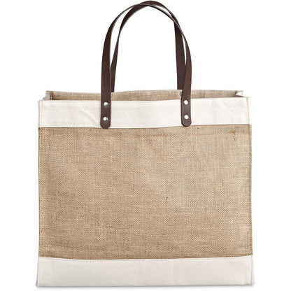 Okiyo Reza Jute & Cotton Tote with Leather Handles Stylish - Brand your company Logo! Get a quote - Promo Lingo