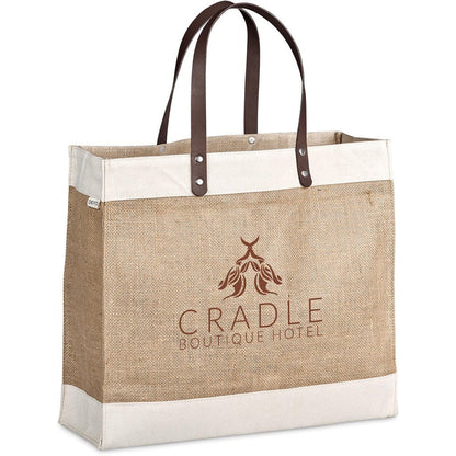 Okiyo Reza Jute & Cotton Tote with Leather Handles Stylish - Brand your company Logo! Get a quote - Promo Lingo
