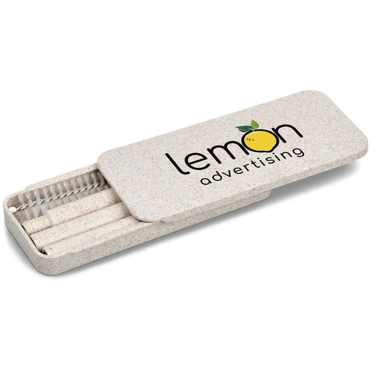 Okiyo Saiko Wheat Straw Straw Set with Cleaner Included - Brand your company Logo! Get a quote - Promo Lingo