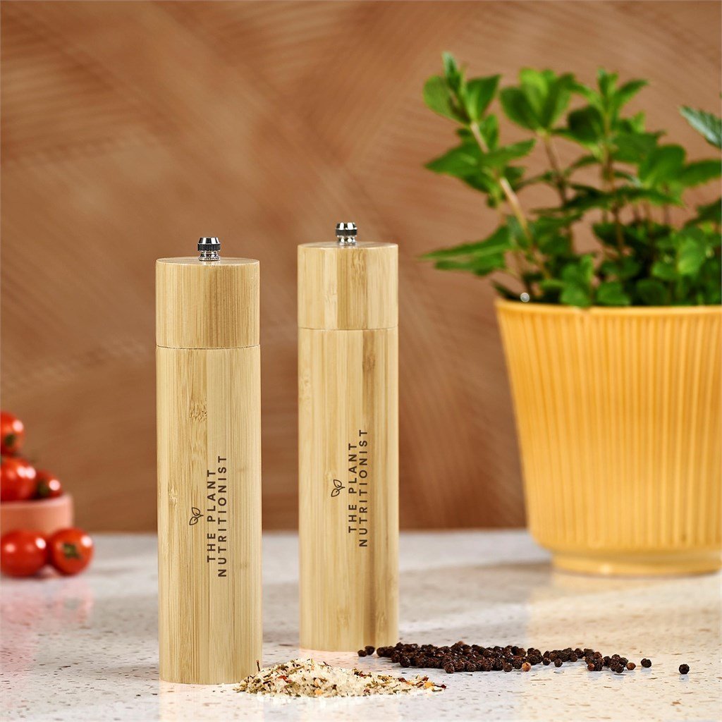 Okiyo Shioki Bamboo Salt or Pepper Mill for Natural Flavor - Brand your company Logo! Get a quote - Promo Lingo