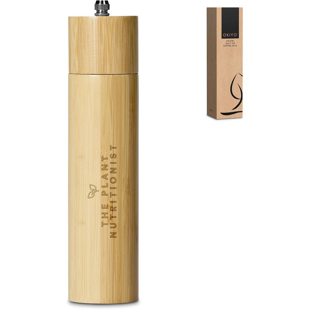 Okiyo Shioki Bamboo Salt or Pepper Mill for Natural Flavor - Brand your company Logo! Get a quote - Promo Lingo