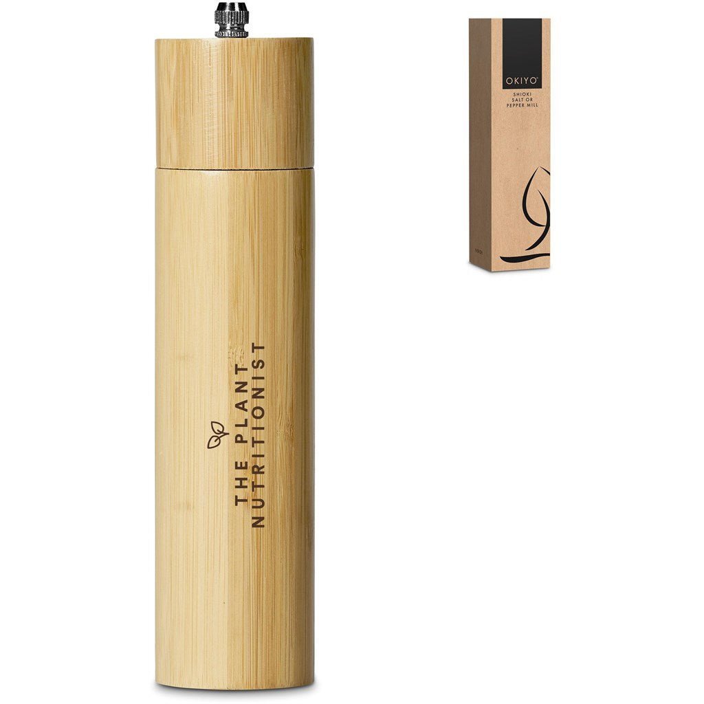 Okiyo Shioki Bamboo Salt or Pepper Mill for Natural Flavor - Brand your company Logo! Get a quote - Promo Lingo