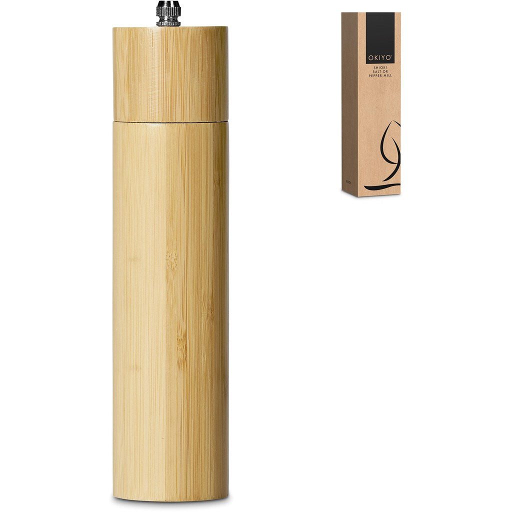 Okiyo Shioki Bamboo Salt or Pepper Mill for Natural Flavor - Brand your company Logo! Get a quote - Promo Lingo