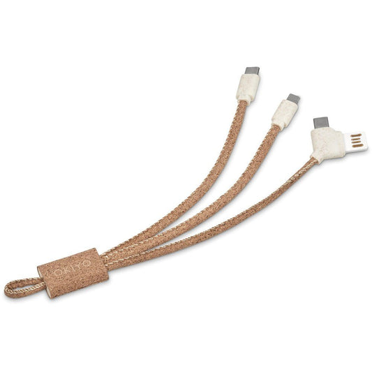 Okiyo Soshin Cork Tri - Cable: Eco - Friendly 3 - in - 1 Charger - Brand your company Logo! Get a quote - Promo Lingo