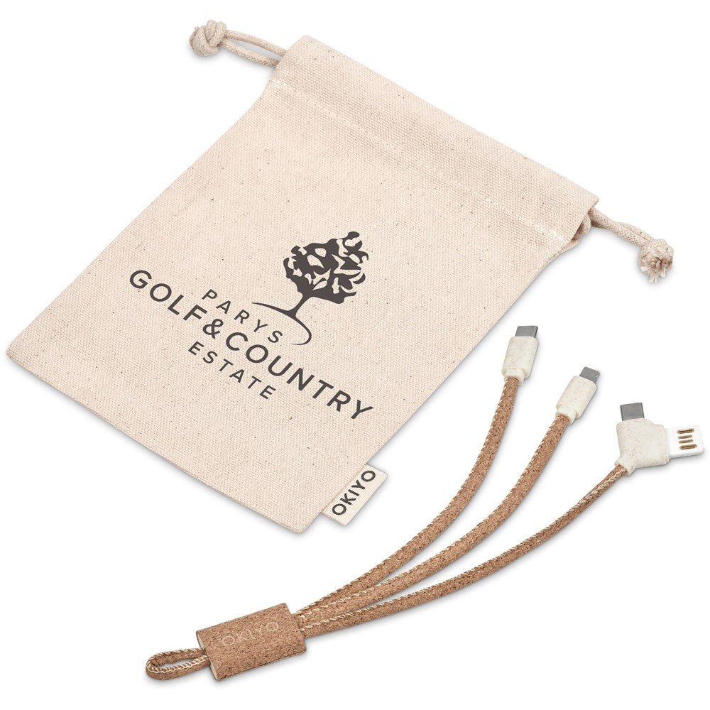 Okiyo Soshin Cork Tri - Cable: Eco - Friendly 3 - in - 1 Charger - Brand your company Logo! Get a quote - Promo Lingo